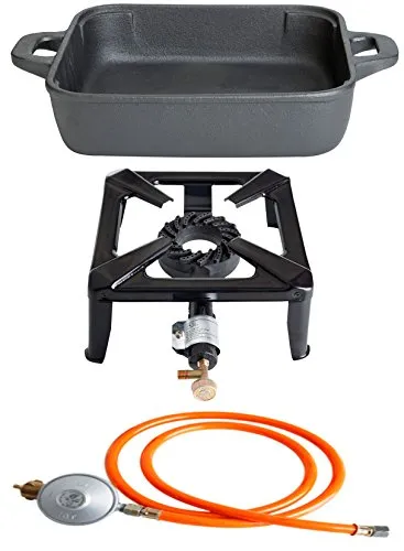 Paella World International Gasgrill Hockerkocher (klein) - Kompakter Hockerkocher für Camping und Freizeit, 4 kW Leistung, inkl. Gasschlauch & Regler. Ideal für Pfannen, Woks und Grillen im Freien. Vielseitig einsetzbar mit wählbarem Zubehör!