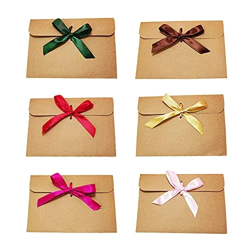 Stück Hochwertiger Umschlag Aus Kraftpapier, Mini Retro Kraftpapier, Geschenk Kartenumschlag, mit 30 Bändern (6 Farben), für Handgemachte Einladungen, Postkarten, Briefe, Urlaubskarte 30
