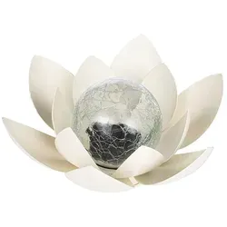 HI LED-Solar-Dekoleuchte Lotusblüte aus Metall, 27,5x12cm - Wetterbeständige Lampe in Form einer Lotusblüte mit Crackle-Glas-Kugel, die automatisch bei Dunkelheit leuchtet. Ideal zur Verschönerung von Garten, Balkon oder Terrasse.
