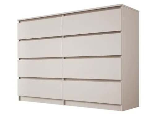 3E 3xE living.com Kommode mit 8 Schubladen in Kaschmir, 139 x 102 x 39 cm