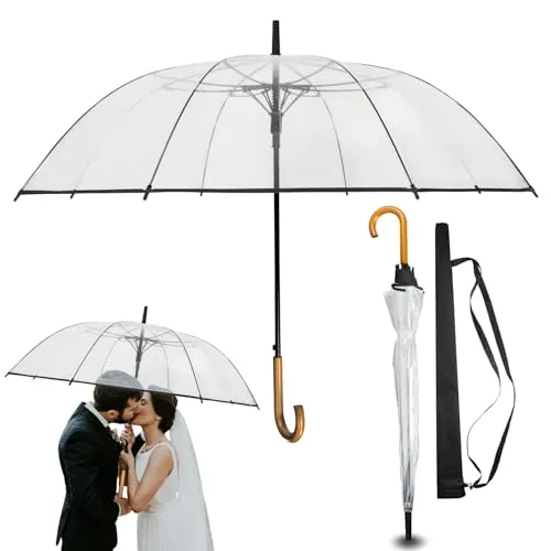 LOGAN & BARNES Durchsichtiger Regenschirm Hochzeit - Eleganter Großer Regenschirm mit Echtholzgriff - Stockschirme für Hochzeiten – Der perfekte Begleiter für Fotos an Eurem großen Tag, mit stabilem Design und elegantem Holzgriff für höchste Ansprüche.