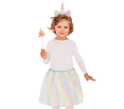 Fiestas Guirca Kostüm, Einhorn Regenbogen Prinzessinnen Set Zauberstab Haarreif Karneval Kind
