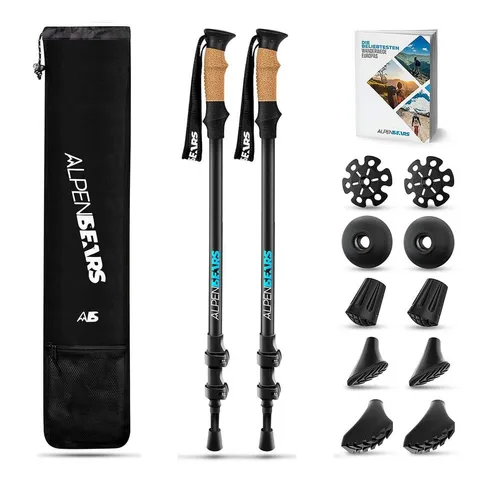 Alpen Bears Wanderstock Carbon mit Echtkorkgriff - Wanderstöcke für jedes Terrain, leicht und stabil mit Quick-Lock-System für individuelle Längeneinstellung. Ideal für Komfort und Halt bei Ihren Abenteuern!