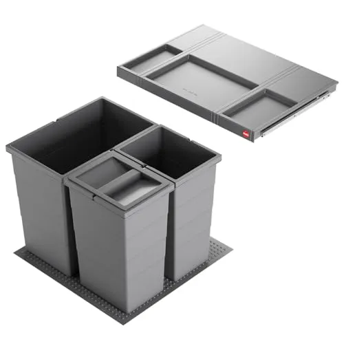 Hailo Allegro 3301681 Abfallsammler - Küchenabfalleimer für 60 cm Schrankauszug, flexibles 3-fach System mit Antirutschmatte für sicheren Halt und zusätzliche Ablagefläche.