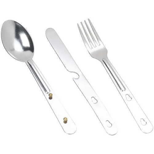 Semptec 3-teiliges Edelstahl-Camping-Besteck-Set mit Gabel, Löffel & Messer