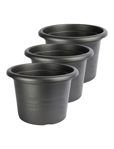 Garronda Blumentopf Set Dreier Pack Pflanzentopf rund aus Kunststoff für Blumen und andere Pflanzen Blumentöpfe Plastik GD-0022 GD-0022 (3 Stück Graphite, ⌀ 34cm H 24cm)