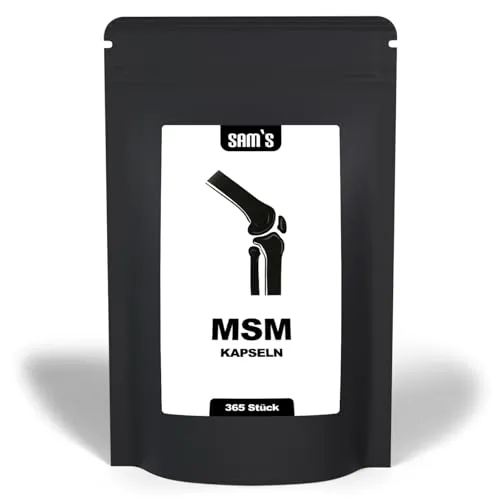 MSM Kapseln hochdosiert - 365 vegane Kapseln MSM mit 1600mg je Tagesdosis - 60-80 Mesh - hoch bioverfügbare organische Schwefel-Verbindung - von SAM'S