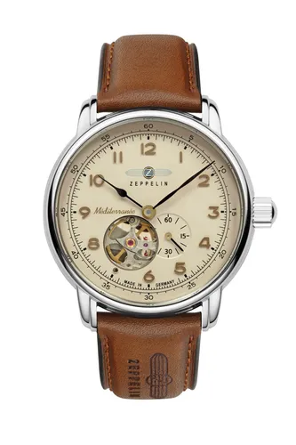 Zeppelin Méditerranée Herrenuhr Automatik 96665 - Armbanduhr für Herren mit Automatikuhrwerk, klassischem Design und braunem Lederarmband. Wasserdicht bis 50 m, ideal für stilbewusste Männer.