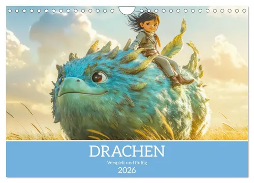 Drachen - Verspielt und fluffig Wandkalender 2026 - Hochwertiger Wandkalender im DIN A4 Format mit 12 einzigartigen Drachenmotiven. Ideal als Geschenk für Jung und Alt, gefertigt aus umweltfreundlichem Papier und mit robuster Spiralbindung.