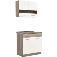 Homestyle4u Küchenblock Weiß 80 cm - Küchenzeile ohne Geräte, perfekt für kleine Räume, mit viel Stauraum und individuell montierbarem Hängeschrank in modernem Design.
