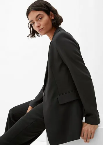 Eleganter Longblazer von s.Oliver BLACK LABEL für Damen - Business-Mode mit stilvollem V-Ausschnitt und extravaganten 4-Knopf-Manschetten. Hüftbedeckend und figurumspielend für einen perfekten Auftritt im Büro.