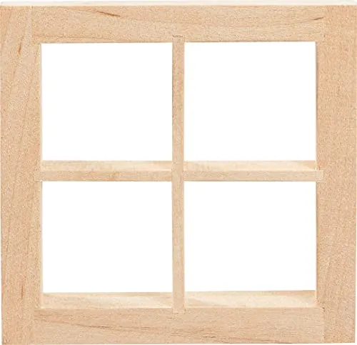 Produktbild HobbyFun Miniatur Fenster quadratisch 7.0x7.0 cm Holz Winter Deko 1.1 cm Stärke