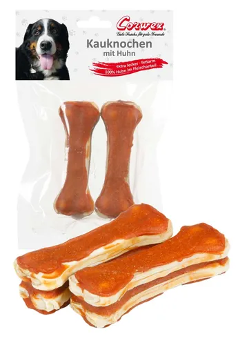 Corwex Kauknochen mit Huhn 10 cm (2 Stück) – Kauspaß für mittlere Hunde