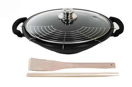 Schulte-Ufer Globus i Wok 36cm - Hochwertiger Wok aus Aluminiumguss, ideal für alle Herdarten inklusive Induktion. Mit XXStrong-ceramic-Antihaft-Versiegelung für perfekte Wärmeverteilung und integriertem Thermometer im Deckelknopf.