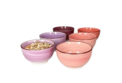 MamboCat 6er Müsli-Schalen-Set Lila - Salatschüsseln in modernem Strudel-Design, ideal für Frühstück, Snacks oder Desserts - perfektes Geschenk für Einzug oder besondere Anlässe.