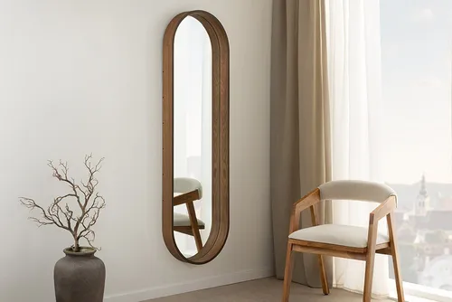 riess-ambiente Wandspiegel PORTRAIT 165cm braun – Walnussholz-Design, oval, Ganzkörper (Einzelartikel, 1-St), großzügige Spiegelfläche als Statement – ideal für Ankleide oder Flur