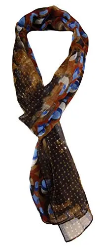 TigerTie Unisex Chiffon Schal in braun blau grau beige gemustert - Gr. 160 cm x 36 cm