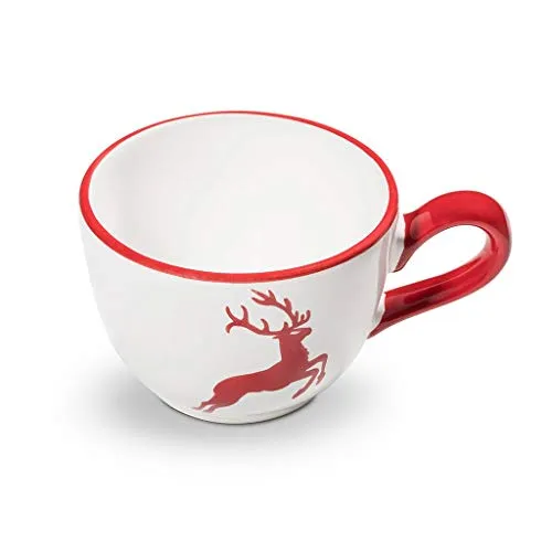 GMUNDNER KERAMIK Kaffeetasse, Volumen: 190 ml, Rubinroter Hirsch, handgemachte Keramik aus Österreich