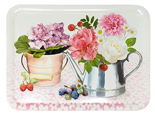 Lashuma XXL Serviertablett bunt Motiv: Pfingstrose, Geschirrtablett eckig 50x37 cm, Tablett Melamin