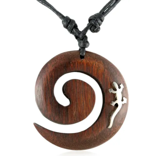 Halskette Anhänger Kette Maori Koru Spirale Holz Gecko Design N134