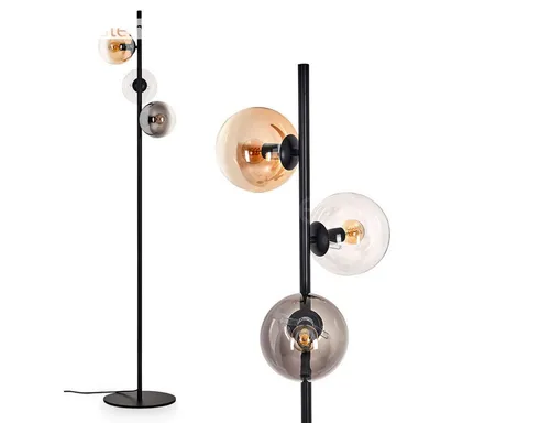 Hofstein Stehlampe aus Metall und Glas in Schwarz und Bernstein - Moderne Stehlampe für den Innenbereich, Höhe 160 cm, mit elegantem Glaskegel-Design. Ideal für Esszimmer, Flur oder Wohnzimmer. Flexibel durch austauschbare E14-Leuchtmittel.