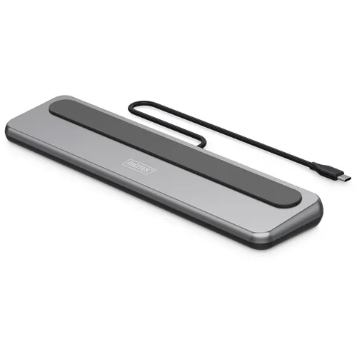 DIGITUS USB-C 8K Docking Station, 12-Port - Vielseitige USB-C Docking Station für 8K Ultra HD, ideal für kreative Profis und Gamer. Mit 12 Anschlüssen, einschließlich 2 HDMI und 1 DisplayPort, sorgt sie für optimale Konnektivität.