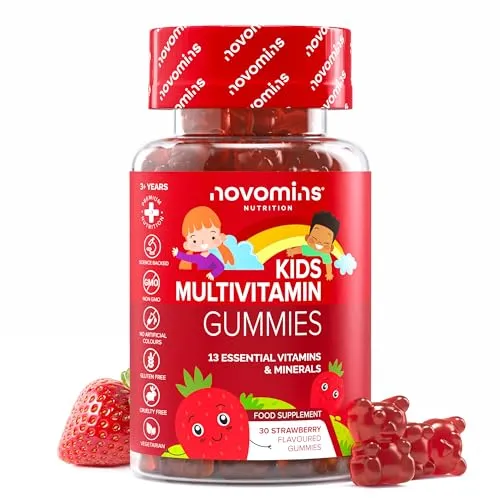 Multivitamin Kinder Gummibärchen - mit Vitamin C, D, B6, B12, Jod, Zink - Multivitamin Tabletten Alternative - Vitamine Kinder - Glutenfrei Gummibärchen - 30 Gummies - Novomins