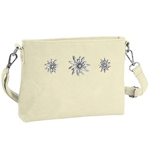 dressforfun Dirndl Tasche in Wildlederoptik – Beige - Stylische Handtasche für Damen im Trachten-Look, ideal für Oktoberfest und Hochzeiten. Mit praktischem Reißverschluss und elegantem Edelweiß-Design – perfekt für jeden Anlass!