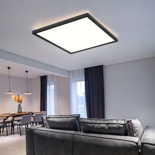 LED Deckenleuchte IP44 mit Backlight - 24W, dimmbar - Lampen: Stilvolle Deckenleuchte in Schwarz mit 3-stufiger Dimmfunktion und warmweißem Licht. Ideal für Badezimmer, spritzwassergeschützt (IP44) und mit integrierter Memoryfunktion für angenehme Beleuchtung.