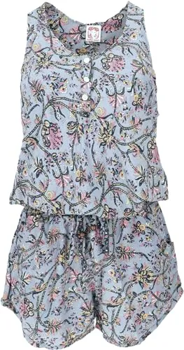 GURU SHOP Kurzer Luftiger Overall im Hippiestyle, Jumpsuit, Einteiler - Taubenblau, Damen, Synthetisch