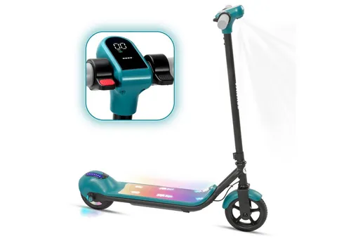 E-Scooter Kinder 14km/h Grün mit LED Licht und Bluetooth - Elektro-Scooter für Kinder ab 6 Jahren, klappbar und mit Bluetooth-Funktion. Ideal für sichere Fahrten mit einer Geschwindigkeit von 14 km/h und einer Reichweite von 8-10 km.