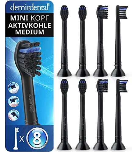 8er demirdental Mini Aktivkohle Aufsätze für Philips Sonicare - Ersatzzahnbürsten für Philips Sonicare mit konturierten Borsten für sanfte und effektive Reinigung, ideal für maximale Zahngesundheit und ein strahlendes Lächeln.