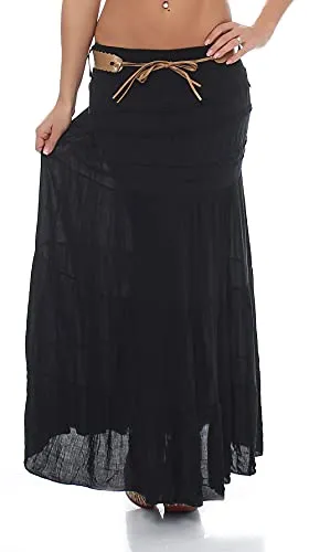 Malito Maxi Rock Damen – Eleganter Baumwollrock mit Kunstleder Gürtel - Modischer Damenrock aus 95% Baumwolle für optimalen Tragekomfort, inklusive stylischem Kunstleder Gürtel. Perfekt für jeden Anlass und in den Größen 34-40 erhältlich.