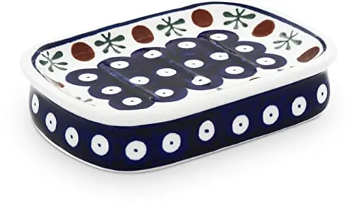 Original Bunzlauer Keramik Seifenschale Seifenhalten Seifenablage mit erhöhter Auflagefläche handbemalt für Badezimmer im Dekor 41