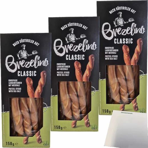 Nawarra Brezelino Classic Knusprige Laugenstangen mit Meersalz 3x150g Packung