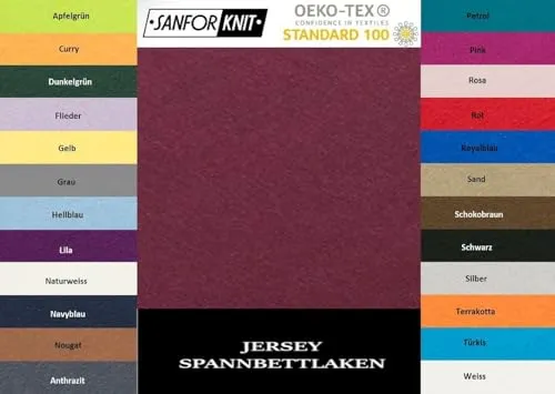 EXKLUSIV HEIMTEXTIL Jersey Spannbettlaken 180 x 200 cm Bordeaux 100% Baumwolle Öko - Tex Zertifiziert Bed-Sheet Bettlaken Spannbetttuch