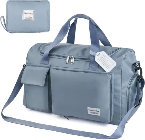 Faltbare Reisetasche 35L - Praktische Sporttasche für Damen und Herren in Blau - Sporttasche aus wasserdichtem Oxford-Gewebe, leicht und kompakt, ideal für Reisen, Sport und Camping mit erweiterbarem Fassungsvermögen bis 50L.