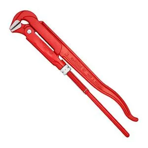 Knipex Rohrzange 83 10 030, 90°, 3 Zoll x 650mm - Einhand-Rohrzange mit 90° abgewinkeltem Maul, ideal für präzises Greifen von Rohren. Hergestellt aus hochwertigem Chrom-Vanadin-Elektrostahl, Made in Germany, für Langlebigkeit und Effizienz.