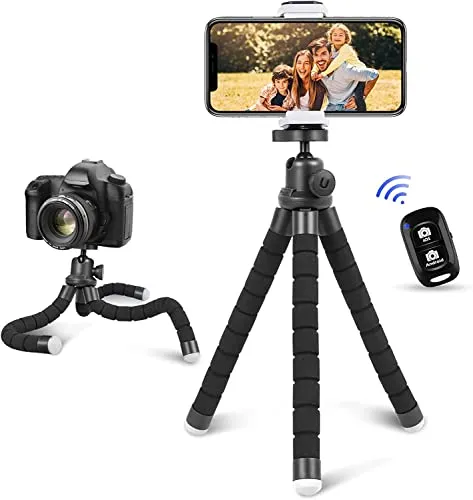 Produktbild UBeesize Handy Stativ, Mini Stativ für Smartphone und Kamera rutschfest Leicht Handy Tripod mit Bluetooth Fernbedienung für Reisen, Camping, Selfie