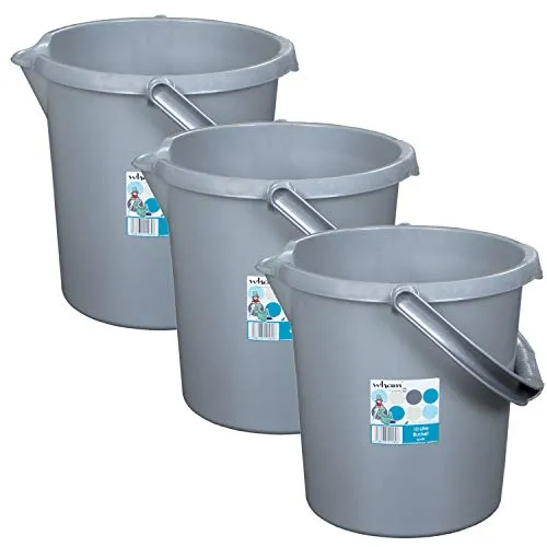 3X Eimer mit Ausguss und Henkel - 10 Liter - grau - Putzeimer Haushalt Küche Bad Camping Kunststoff Eimer Haushaltseimer Wassereimer 11