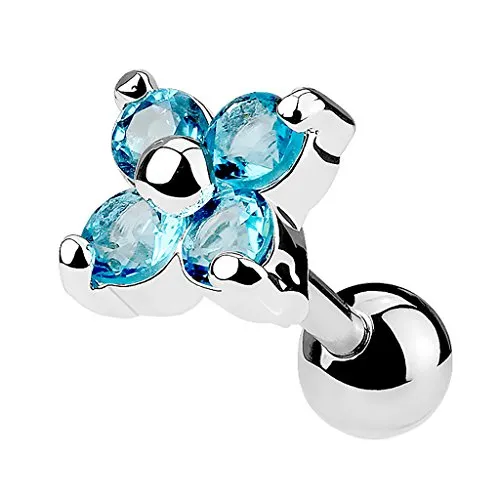 Piercingfaktor Piercing Ohr aus Chirurgenstahl Helix Tragus Ohrpiercing Cartilage Barbell Stecker Kristall Blume Aqua