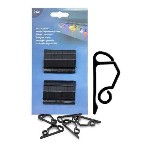 Spetebo Dachrinnenhaken schwarz für Lichterketten - 24 Stück - Dachrinnen Halterung für Deko Beleuchtung - Haken für Befestigung von Lichternetz Lichtschlauch an der Dachrinne 24er Set
