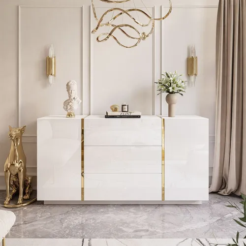 Kommode ONYX Hochglanz Weiß 158 cm in weiß von Lookway
