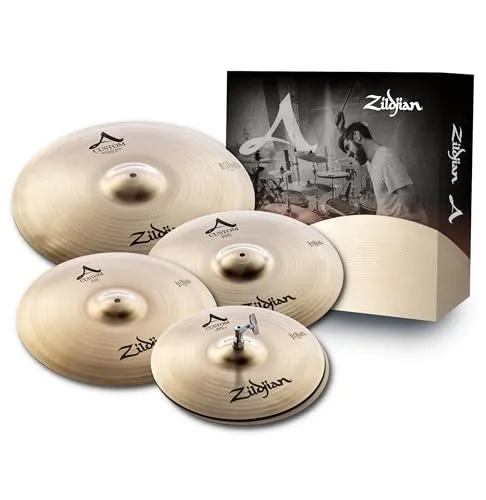 Zildjian A-Custom Beckenset - Zubehör für Schlaginstrumente, 14' Hi-Hats, 16' Crash, 18' Crash und 20' Medium Ride in brillantem Finish – ideal für Rock, Metal und Fusion.