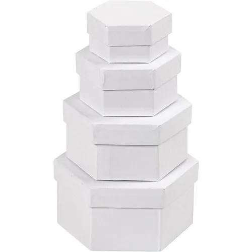 Creativ Company Papp-Schachtel sechseckig 4 Stück, Weiss (264070)