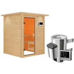 Karibu Sauna Sandra mit externem Ofen und LED-Dachkranz
