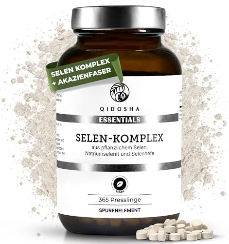 QIDOSHA® Selen Komplex, 365 Tabletten mit je 200µg Selen, Komplex u.a. aus pflanzlichem Selen, Natriumselenit & Selenmethionin, vegan, deutsche Fertigung, jede Charge laborgeprüft, Selen hochdosiert