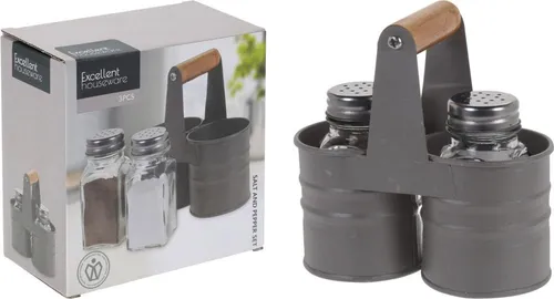 Salz und Pfefferstreuer mit Halterung Grau / Holz