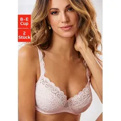 Bügel-BH PETITE FLEUR, Damen, Gr. 80, Cup C, rosa (puder, schwarz), Spitze, Obermaterial: 90% Polyamid, 10% Elasthan, BHs BH Spitzenwäsche Spitzen-BH Bügelloser-BH, aus Spitze, mit dekorativen Trägern, Dessous