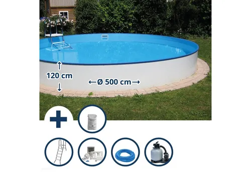 Waterman Rundpool Stahlwandpool Set Borneo 7-teilig - Genieße den Sommer mit dem robusten Rundpool aus verzinktem Stahl. Ideal für Heimwerker und langlebig, mit hochwertiger Folienauskleidung und einfacher Montage. Perfekt für entspannende Tage im eigenen Garten!